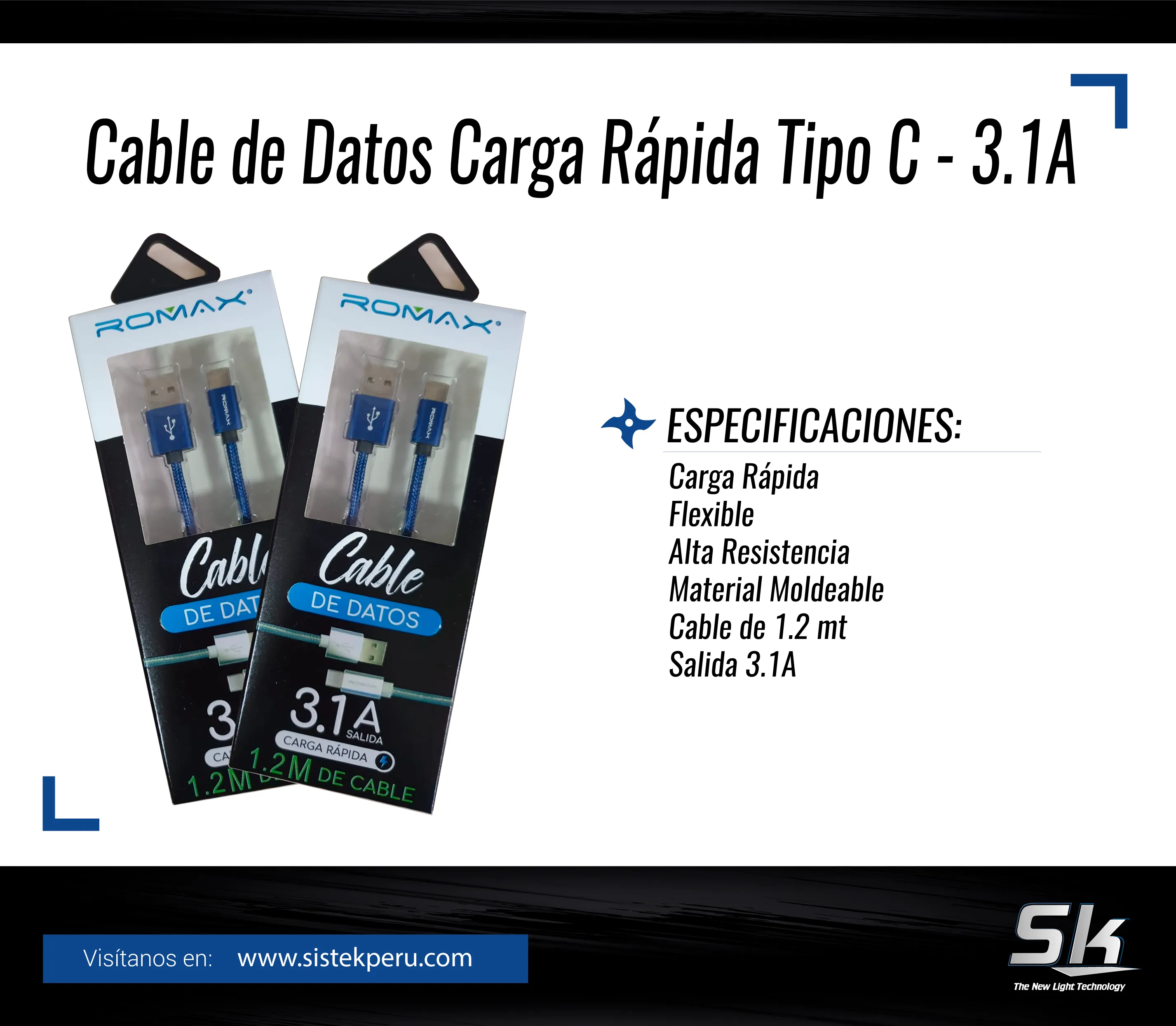 CABLE DE DATOS CARGA RAPIDA ROMAX TIPO C