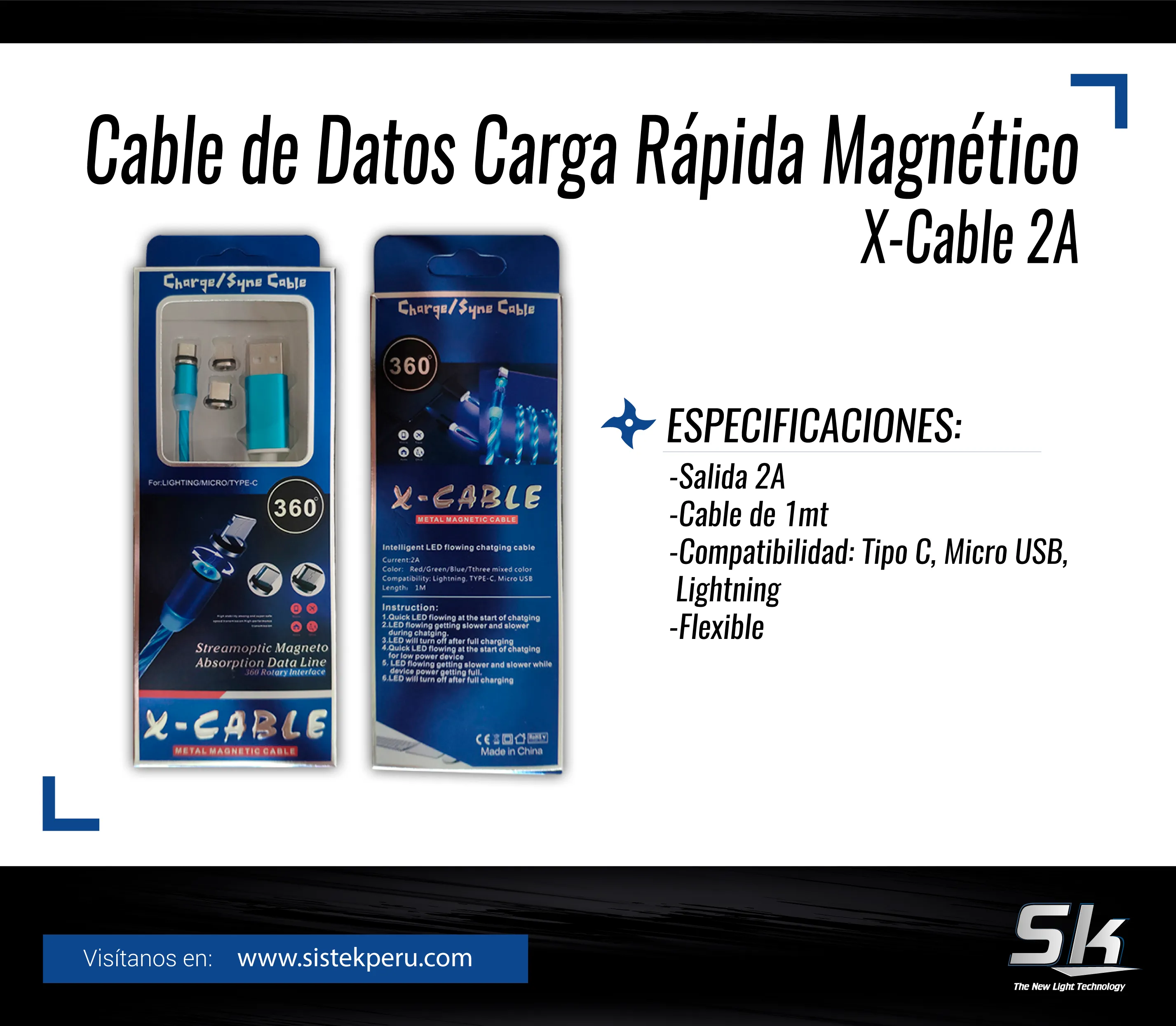 CABLE DE DATOS CARGA RAPIDA XCABLE MAGNETICO