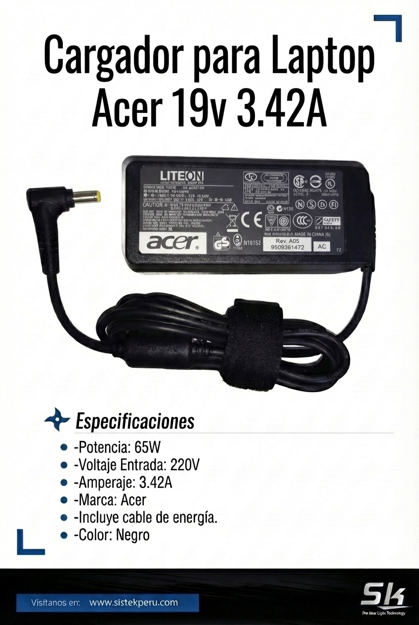 CARGADOR LAPTOP ACER 19v 3.42