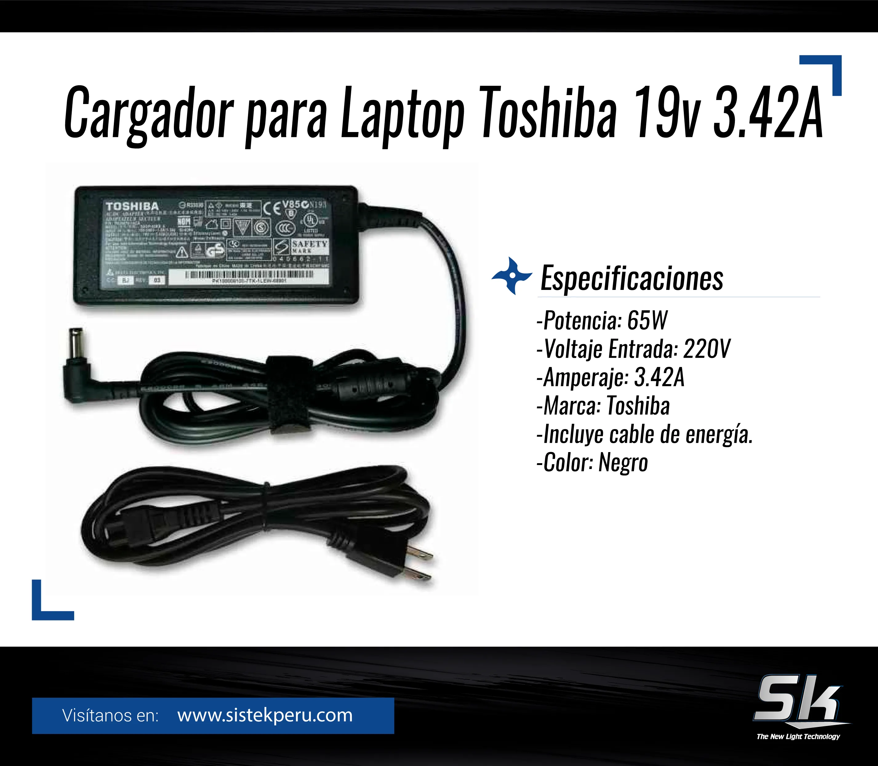 Cargador para Laptop Toshiba 19v