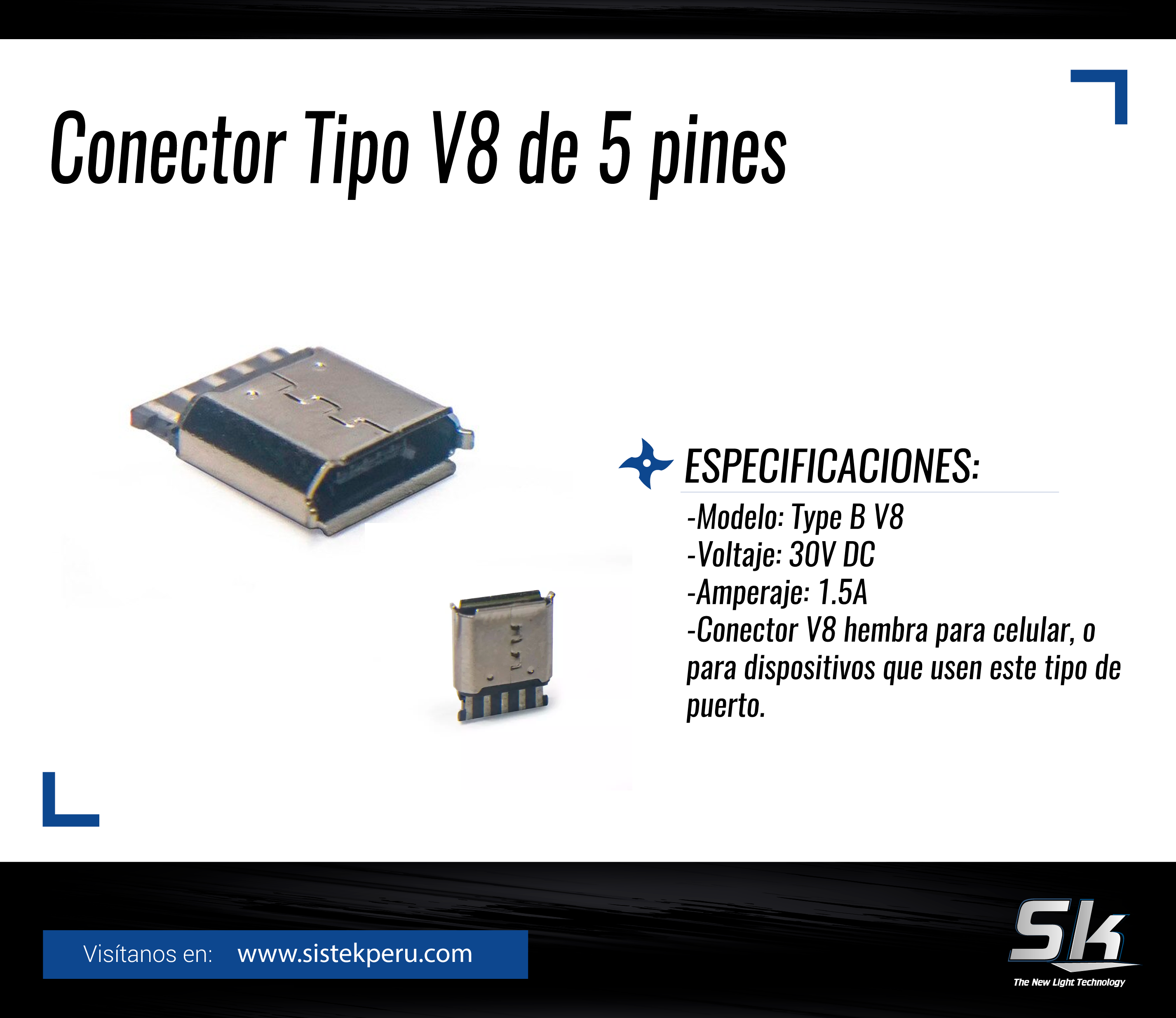 Conector USB Tipo V8 Hembra