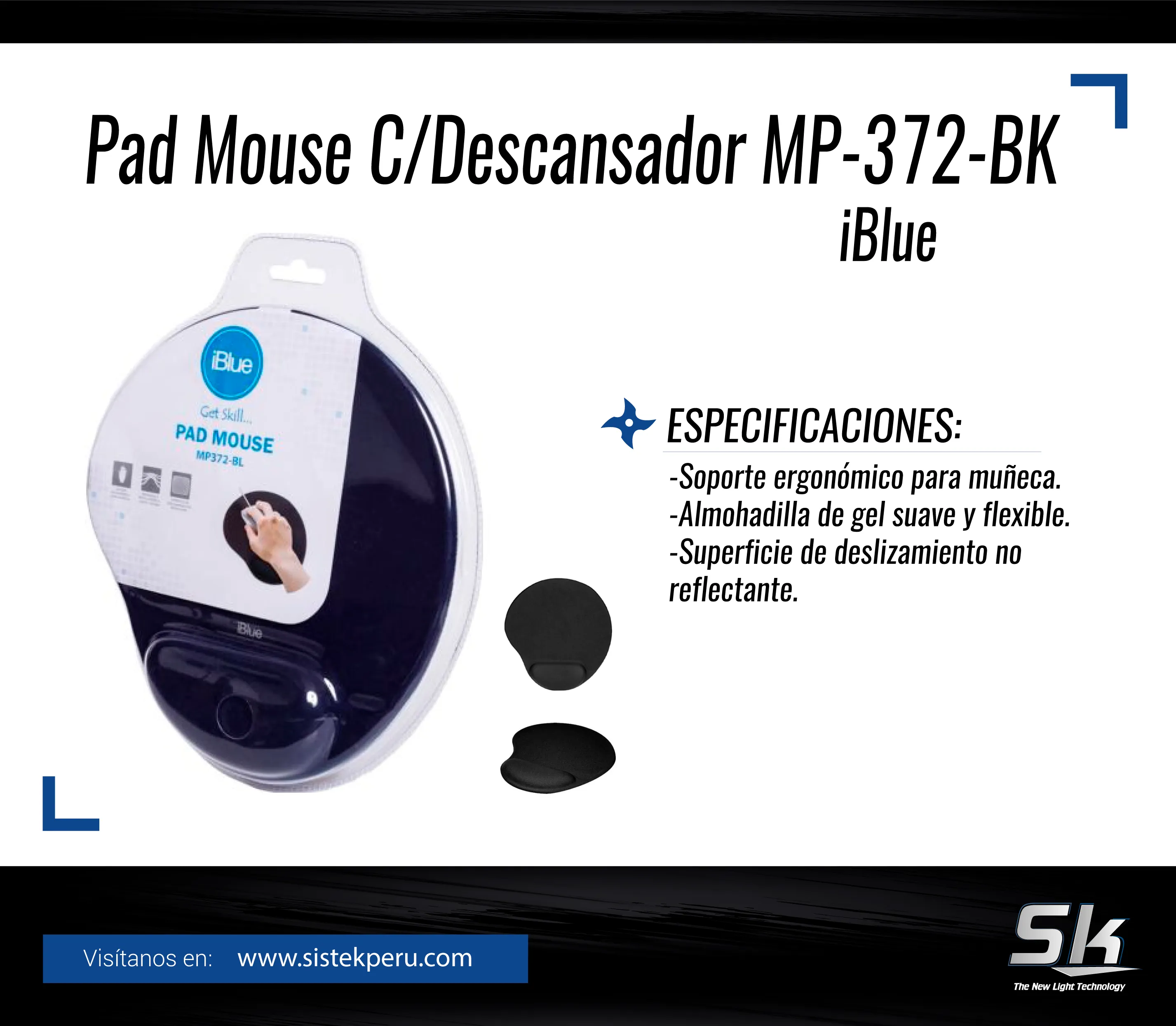Pad Mouse con Descansador MP372BK Iblue-x