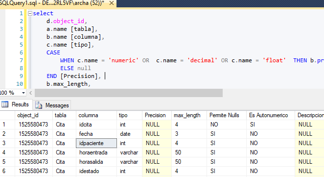 Generando el diccionario de datos en SQL Server