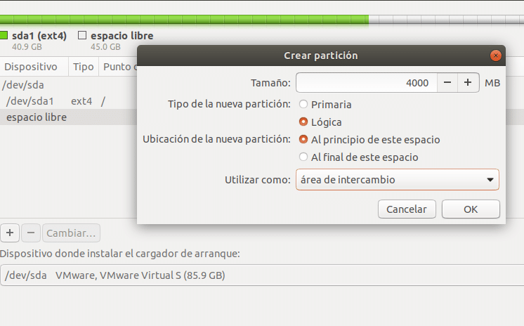 Area intercambio ubuntu vmware