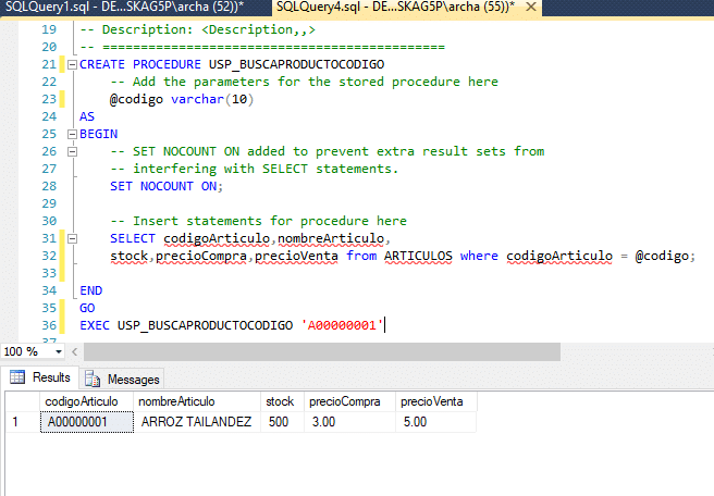 bdcarrito procedimiento almacenado buscar codigo