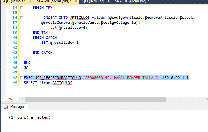 Caso en SQL Server BD Carrito usando Procedimientos Almacenados