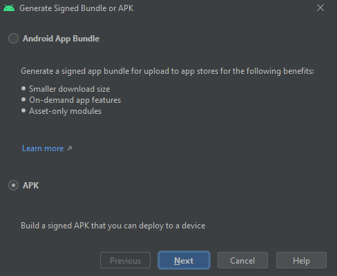 generate apk android