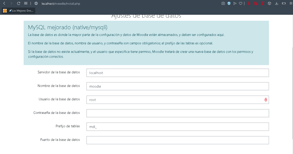 ajustes bd moodle