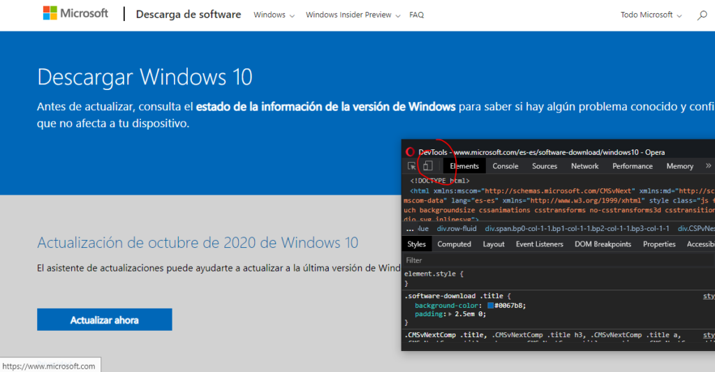 cambiar modo celular descarga windows10