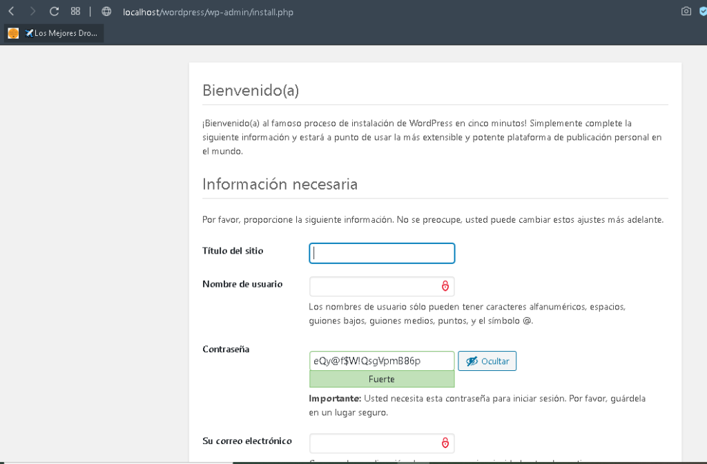 coonfiguracion sitio wordpress