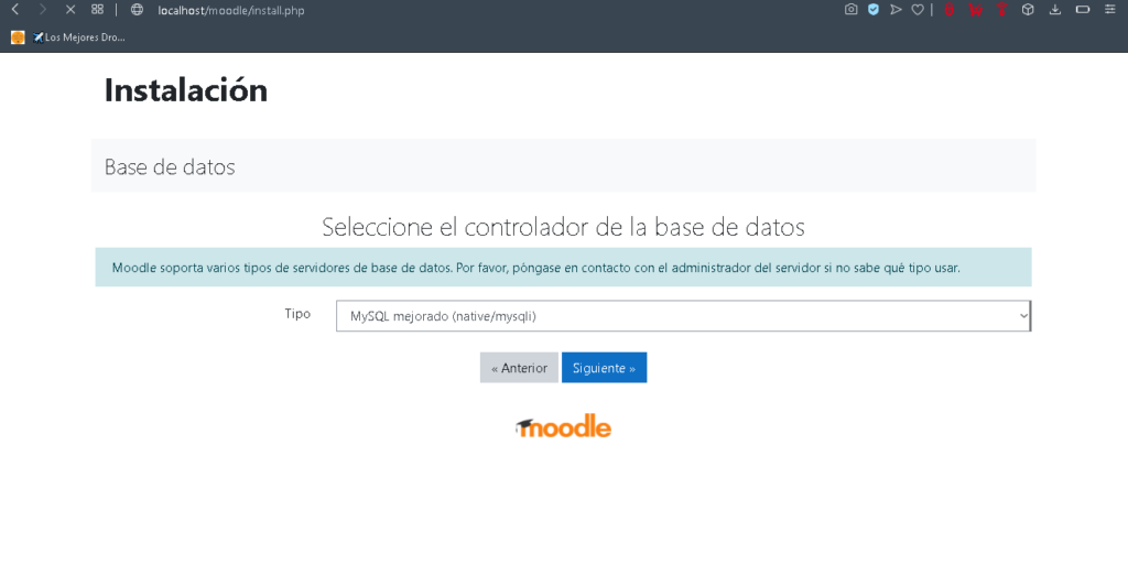 controlador bd moodle instalacion