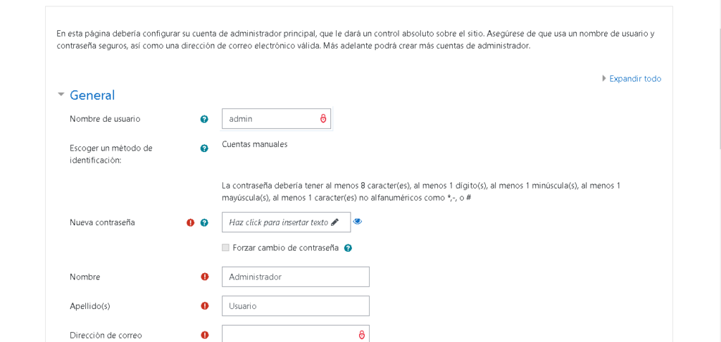 cuenta moodle configuracion