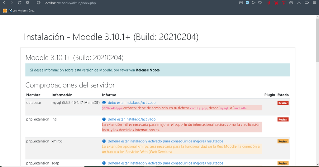 instalacion moodle problemas