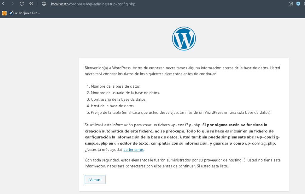 interfaz instalacion wordpress