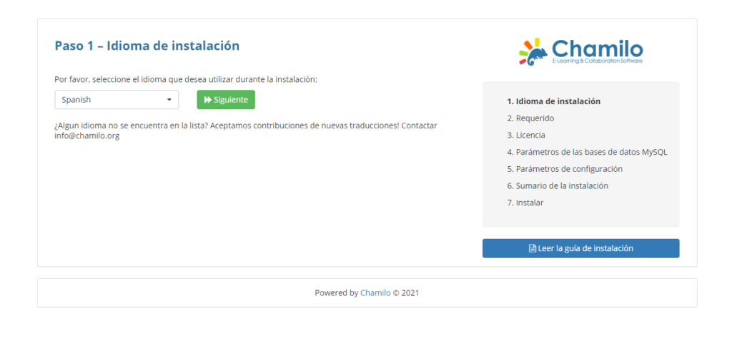 chamilo instalacion idioma