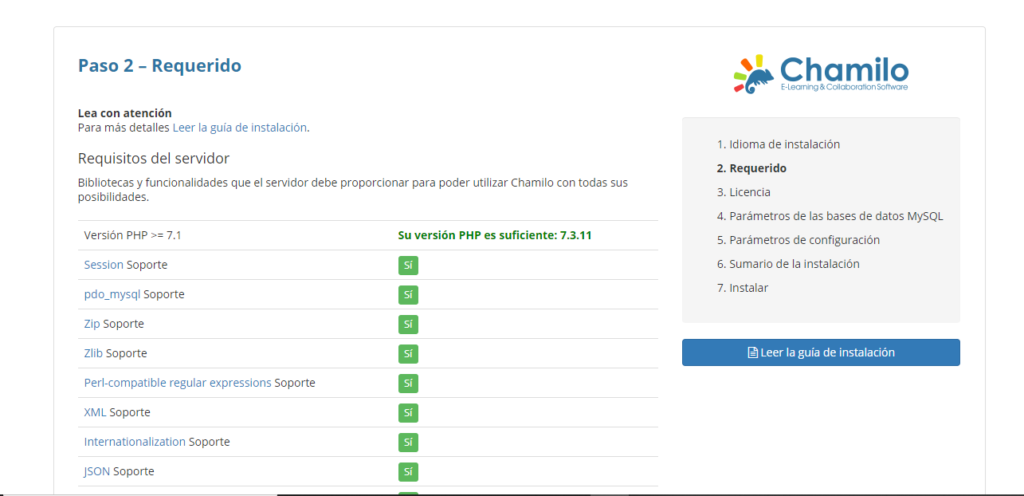 chamilo instalacion requerimientos