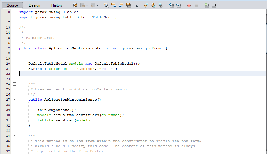 declaracion jtable sinboton