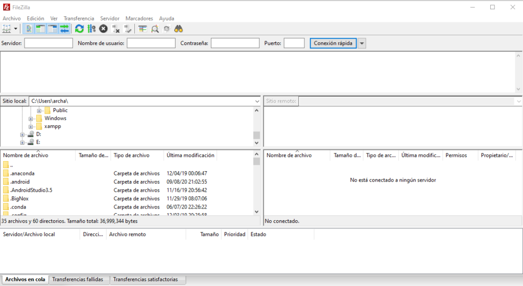 filezilla pantalla principal