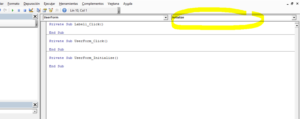 initialize excel form vba