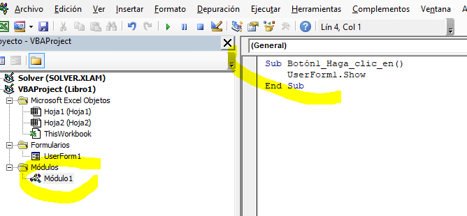 modulo excel abrir form