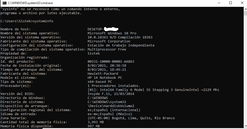 sistema systeminfo