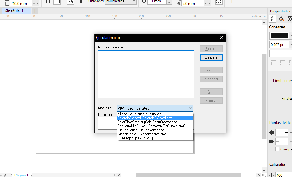 corel draw ejecutar script macro