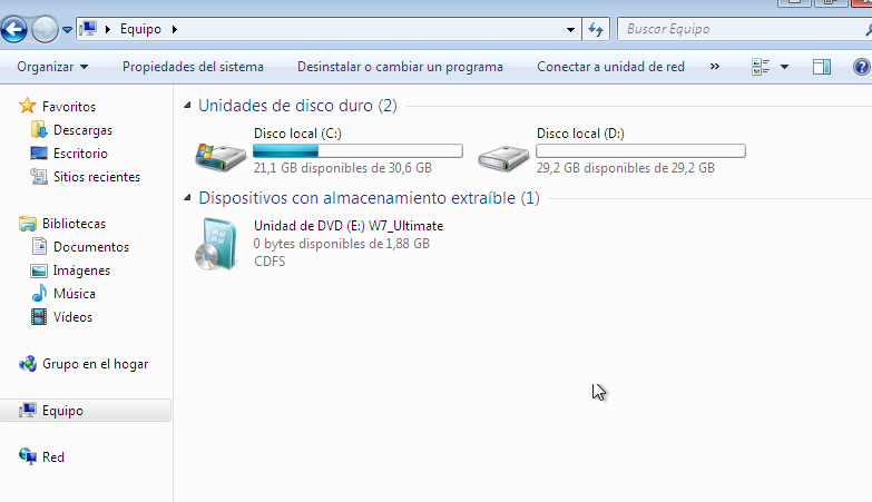 espacio disco windows 7