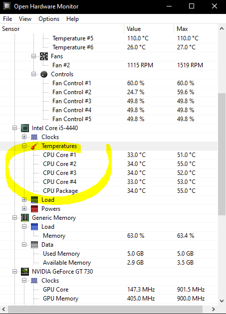 temperatura procesador open hardware monitor