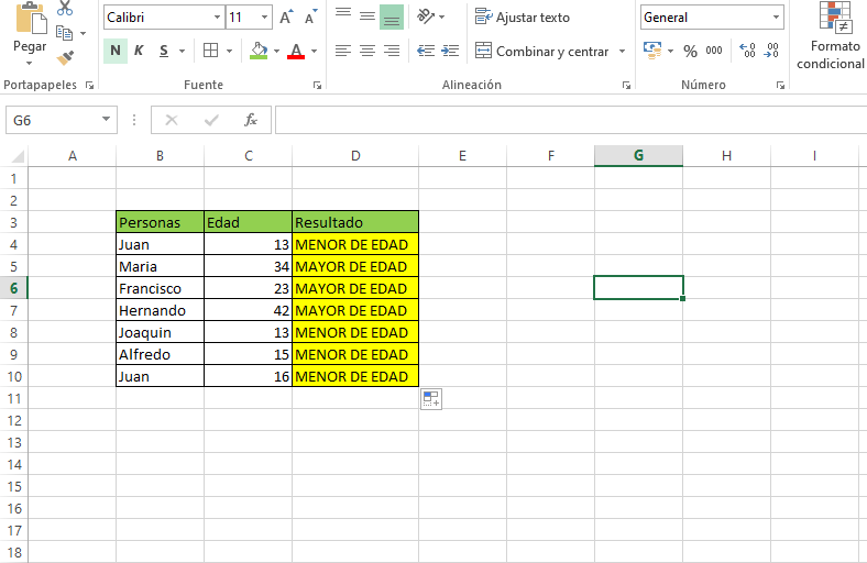 excel condicionl resultado