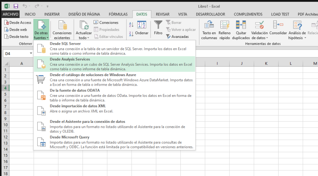 importar desde analysis services excel