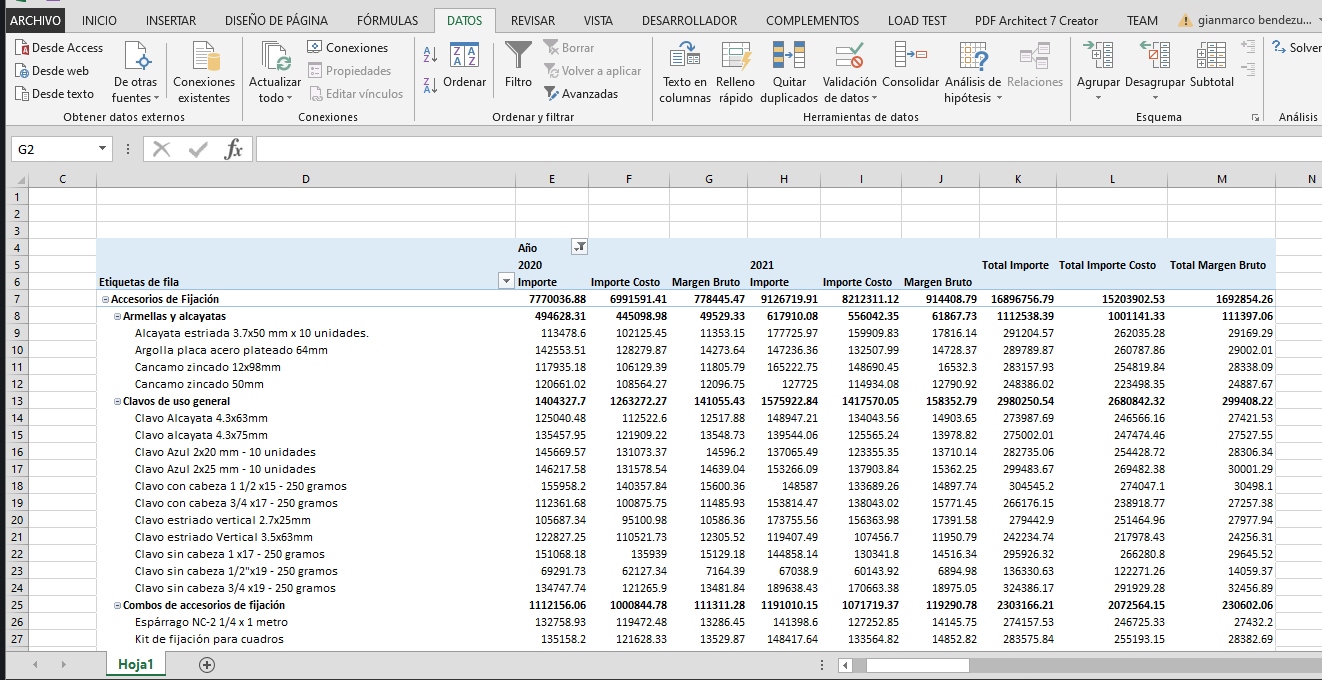 Crear un informe matricial en Excel usando un cubo de Analysis Services