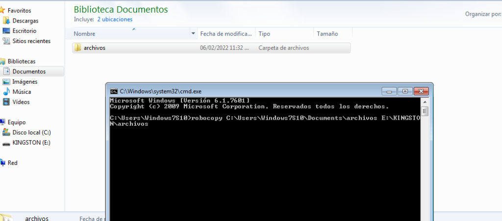 usando comando robocopy windows