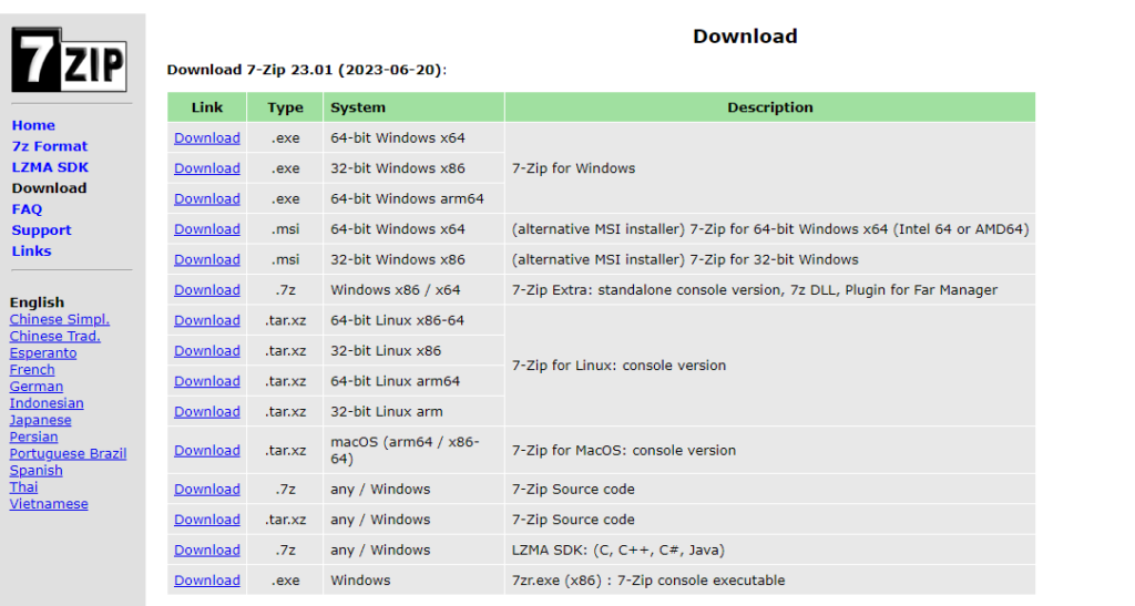 pagina web 7zip